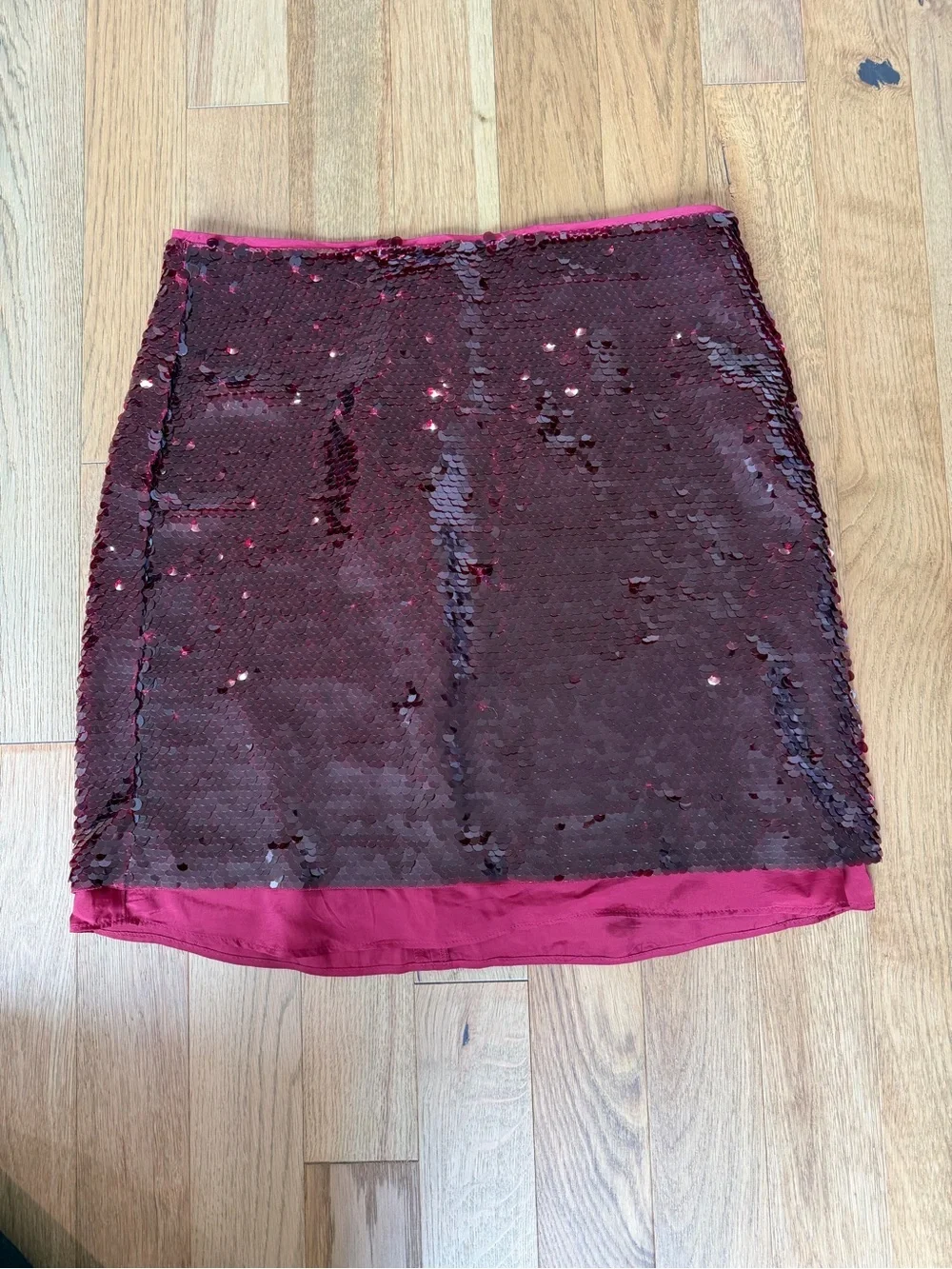 ✨ J.Crew Burgundy Sequin Skirt Size 10 Chiffon Layered Look